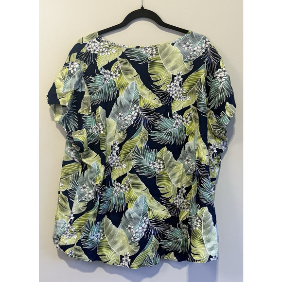 Panama Jack Top Women's Size 1X Green Blue Short Sleeve Floral Linen Beachy NWT - Picture 2 of 5